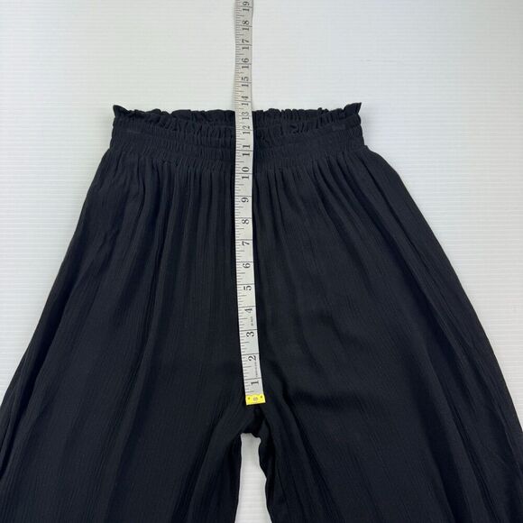 Goa Beachwear Japna Black Smocked Waist Wide Leg Pants Size XS Boho Crochet Trim - Picture 6 of 7